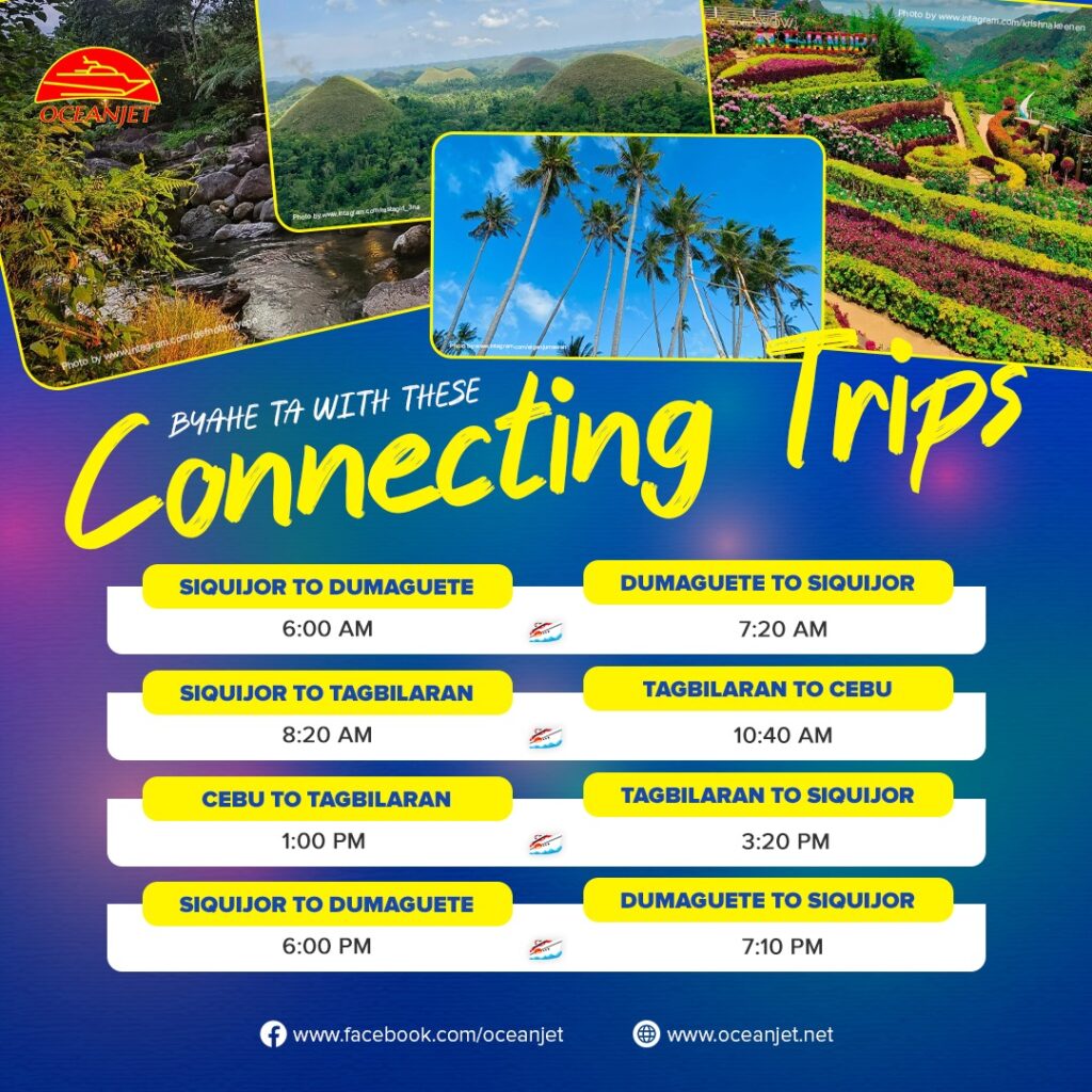 connecting trips from siquijor/dumaguete vv and tagbilaran/cebu vv